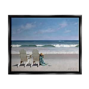 Two White Adirondack Chairs on the Beach by Zhen-Huan Lu Floater Frame Nature Wall Art Print 31 in. x 25 in.
