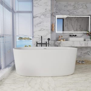 LOOP 63 in. Acrylic Oval Freestanding Soaking Non-Whirlpool Flatbottom Bathtub in White