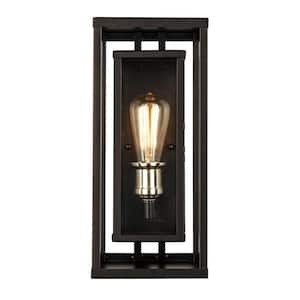 Showcase 15.5 in. 1-Light Oil Rubbed Bronze and Antique Brass Outdoor Wall Light Fixture with Clear Glass