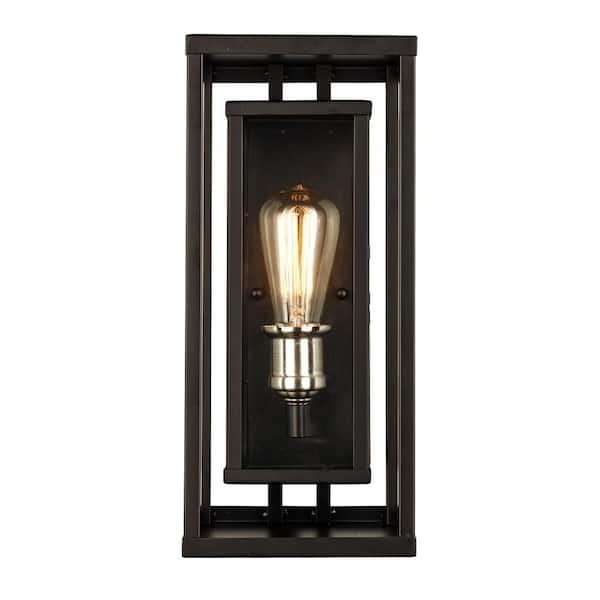 Bel Air Lighting Showcase 15.5 in. 1-Light Oil Rubbed Bronze and Antique Brass Outdoor Wall Light Fixture with Clear Glass