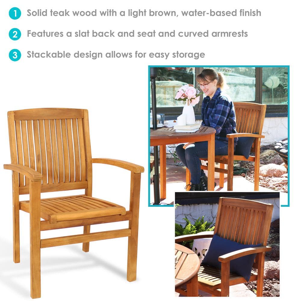 Sunnydaze Light Brown Teak Outdoor Stacking Dining Armchair