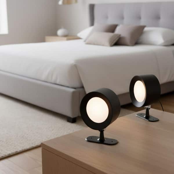 Picture Lights 2 Pack, 360° Rotating Wall Sconces with Remote, Dimmable Black LED Wall Lamps for Bedroom Living Room