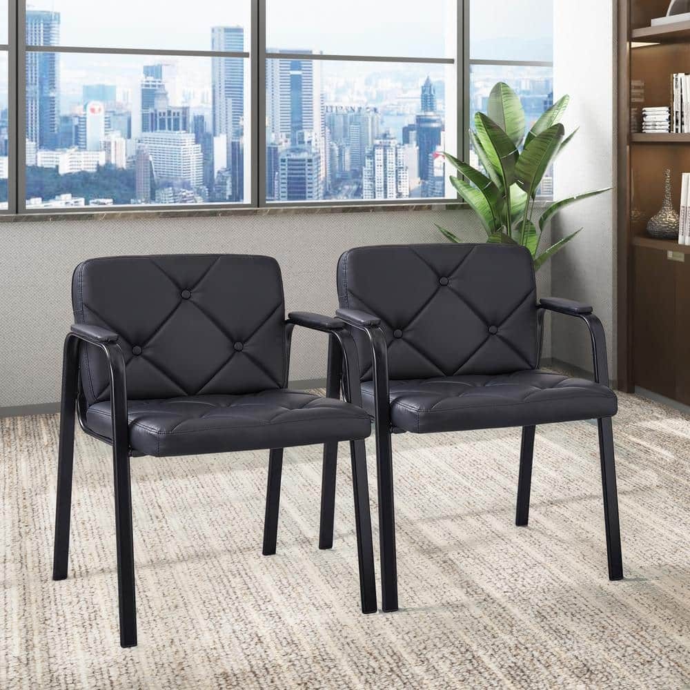 VECELO Guest Office Chairs Set of 2, Faux Leather Upholstered Ergonomic ...