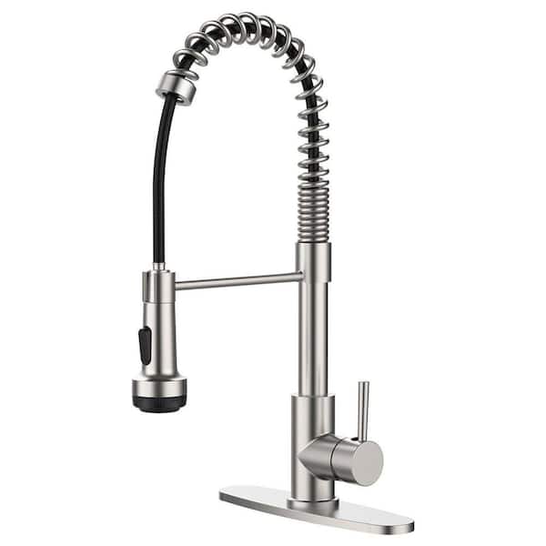 Single Handle Pull Down Sprayer Kitchen Faucet with 360° Spout Swivel Commercial Sink Tap 19.8 in Brushed Nickel