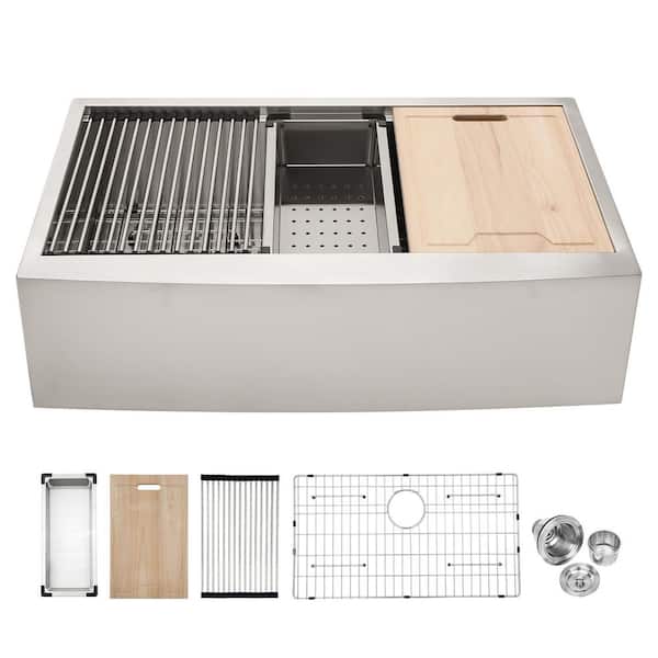 UPIKER Brushed Nickel 18 G Stainless Steel 30 in. Single Bowl Farmhouse Apron Workstation Kitchen Sink With Accessory Kit