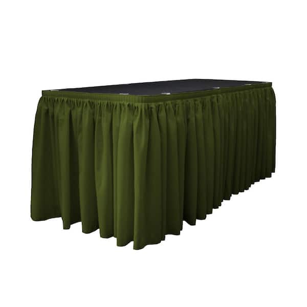 LA Linen 17 ft. x 29 in. Long Olive Polyester Poplin Table Skirt with 10 L-Clips