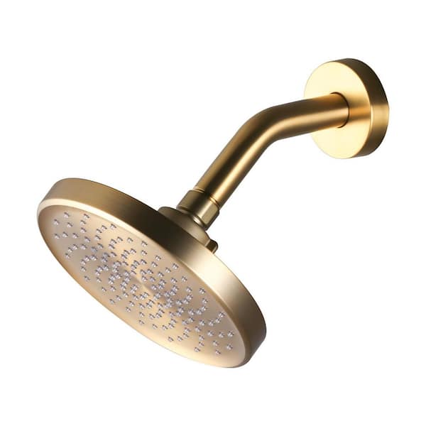 1-Spray Patterns with 1.75 GPM 6 in. Wall Mount Rain Fixed Shower Head in Brushed Gold
