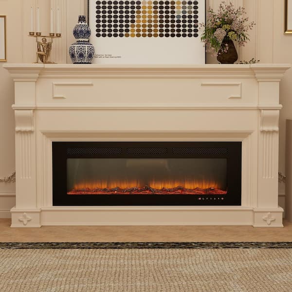 Clihome Flame 50 in. Wall-Mounted Automatic Constant Temperature Electric Fireplace Insert