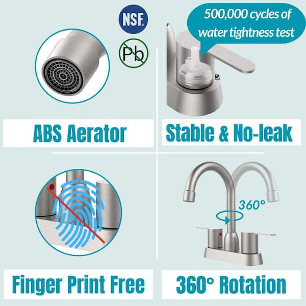 4 in. Centerset 2-Handle Bathroom Faucet with 360° Swivel Spout in Brushed Nickel