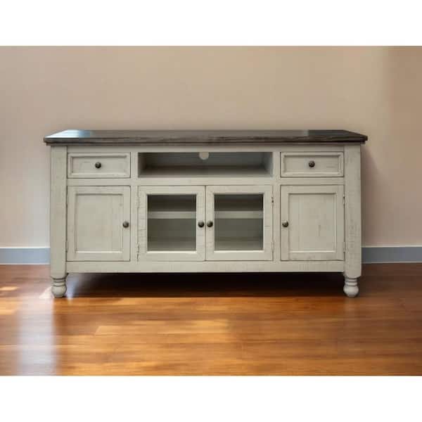 Ivory TV Stand Fits TV's up to 70 in. with Shelves;Drawers;Cabinet