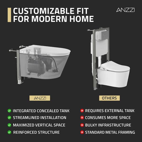 ANZZI Wall-Hung Elongated Toilet in Glossy White with Slow-Closing