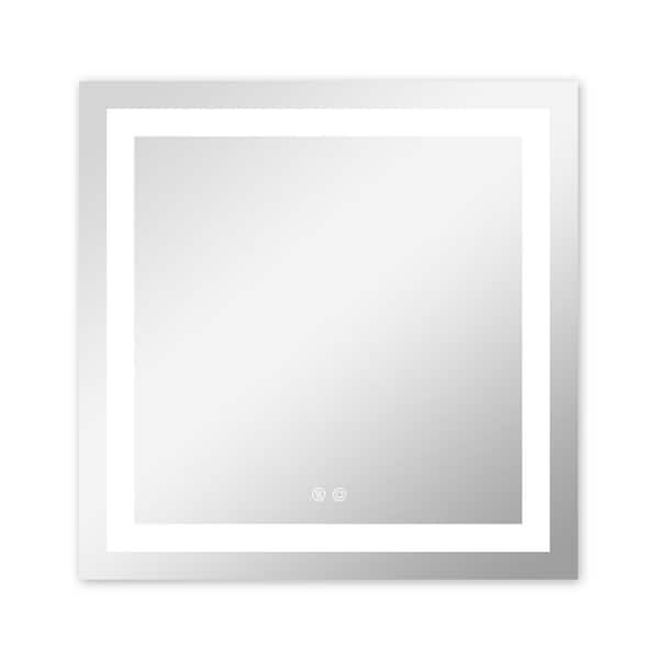 Unbranded 36 in. W x 36 in. H Square Frameless LED Lighted Anti-Fog Wall Mounted Bathroom Vanity Mirror, Dual Switch System