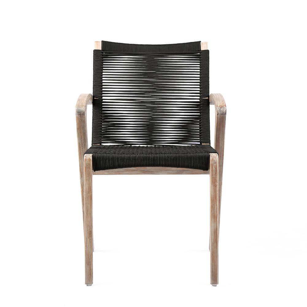 Black Rope and Eucalyptus Outdoor Dining Arm Chairs, Set of 2