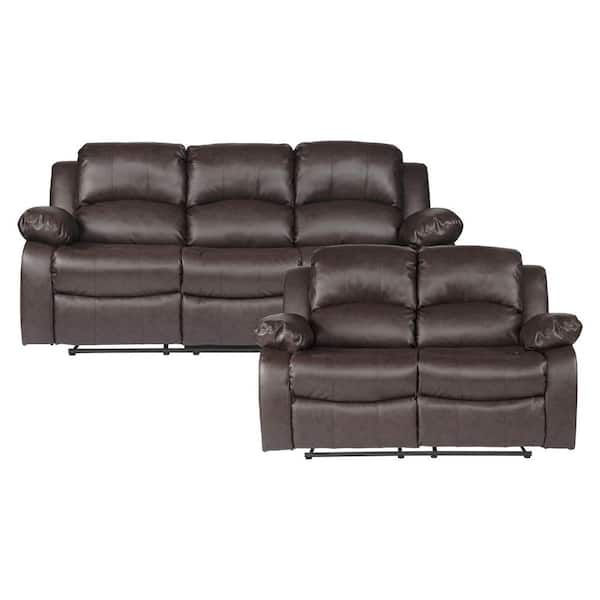 EVERGLADE HOME Bianca 145.5 in. W Round Arm Faux Leather Rectangle Sofa in Brown with 5-Seats