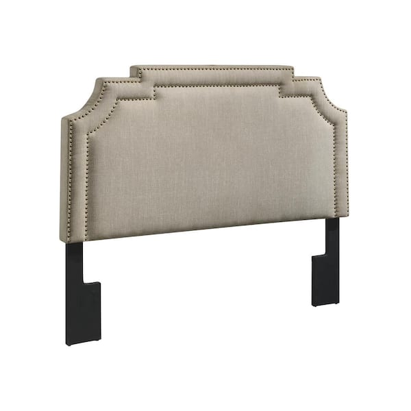 HMidea Nailhead Marquee Upholstered Linen Queen Headboard