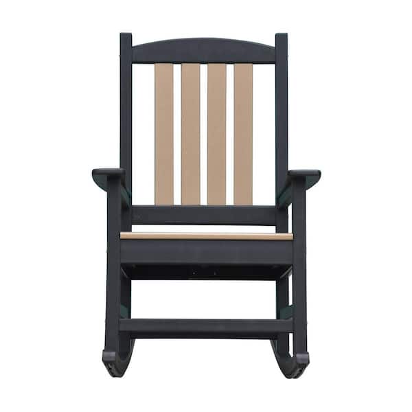 Unbranded HDPE Black and Brown Plastic Rocking Chair, Adirondack Chair for Garden Porch Patio Deck Accent Furniture