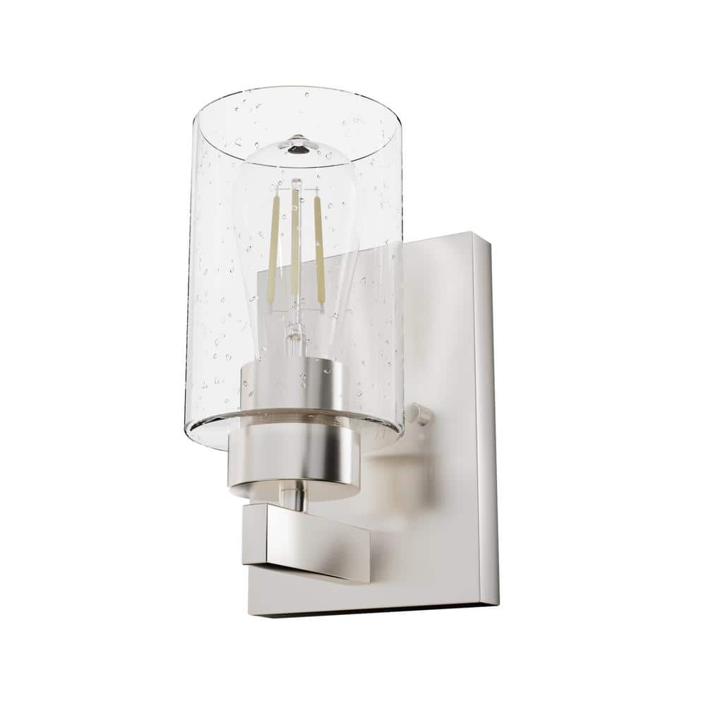 Hunter Hartland 1-Light Brushed Nickel Wall Sconce with Clear Seeded Glass Shade