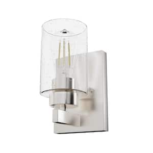 Hartland 1-Light Brushed Nickel Wall Sconce with Clear Seeded Glass Shade