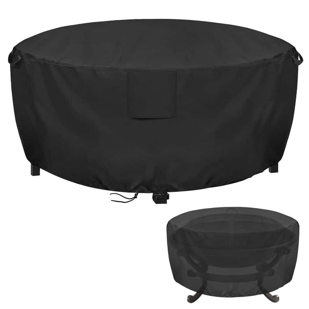Outdoor Grill Waterproof Cover Round Brazier Cover, Black 420D PU, 41 in. L