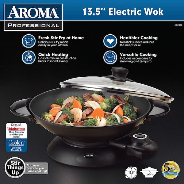 OVENTE 132 Sq. In. Copper Electric Wok with Nonstick Coating, Family-Sized  Skillet with Tempered Glass Lid SK3113CO - The Home Depot