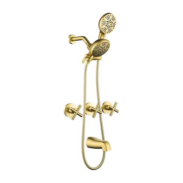 Rain 3-Handle 7-Spray Tub Shower Faucet 1.8 GPM with Pressure Balance in Gold (Valve Included)