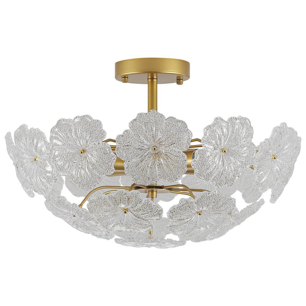 19 in. Boho Dome Brushed Gold 6-Light Semi-Flush Mount Ceiling Light with Glass Flower Glass Shade for Foyer price history on PriceWatchPro