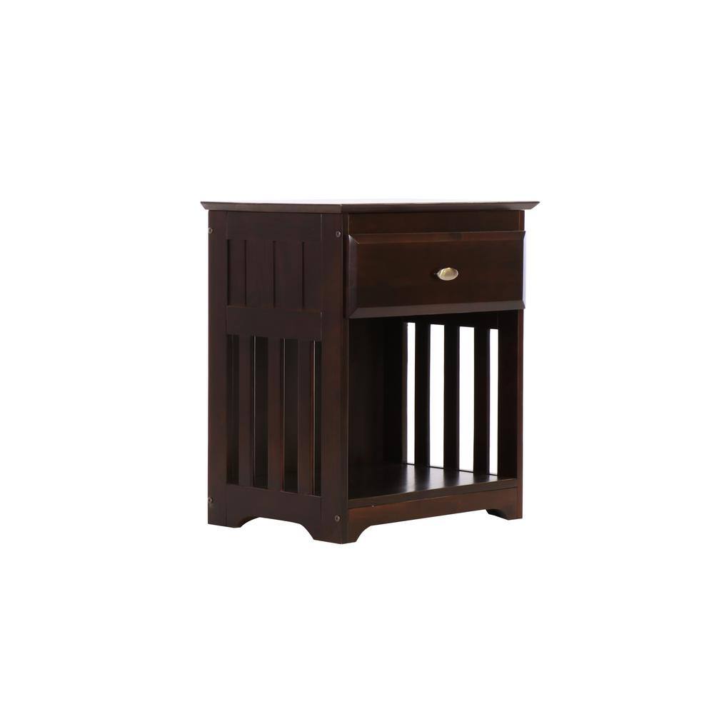 Solid Pine Espresso Nightstand with Framed Detail and Silver Pull