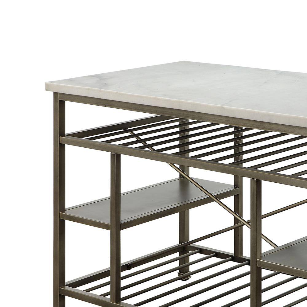 Lanzo 50" Marble and Antique Pewter Kitchen Island