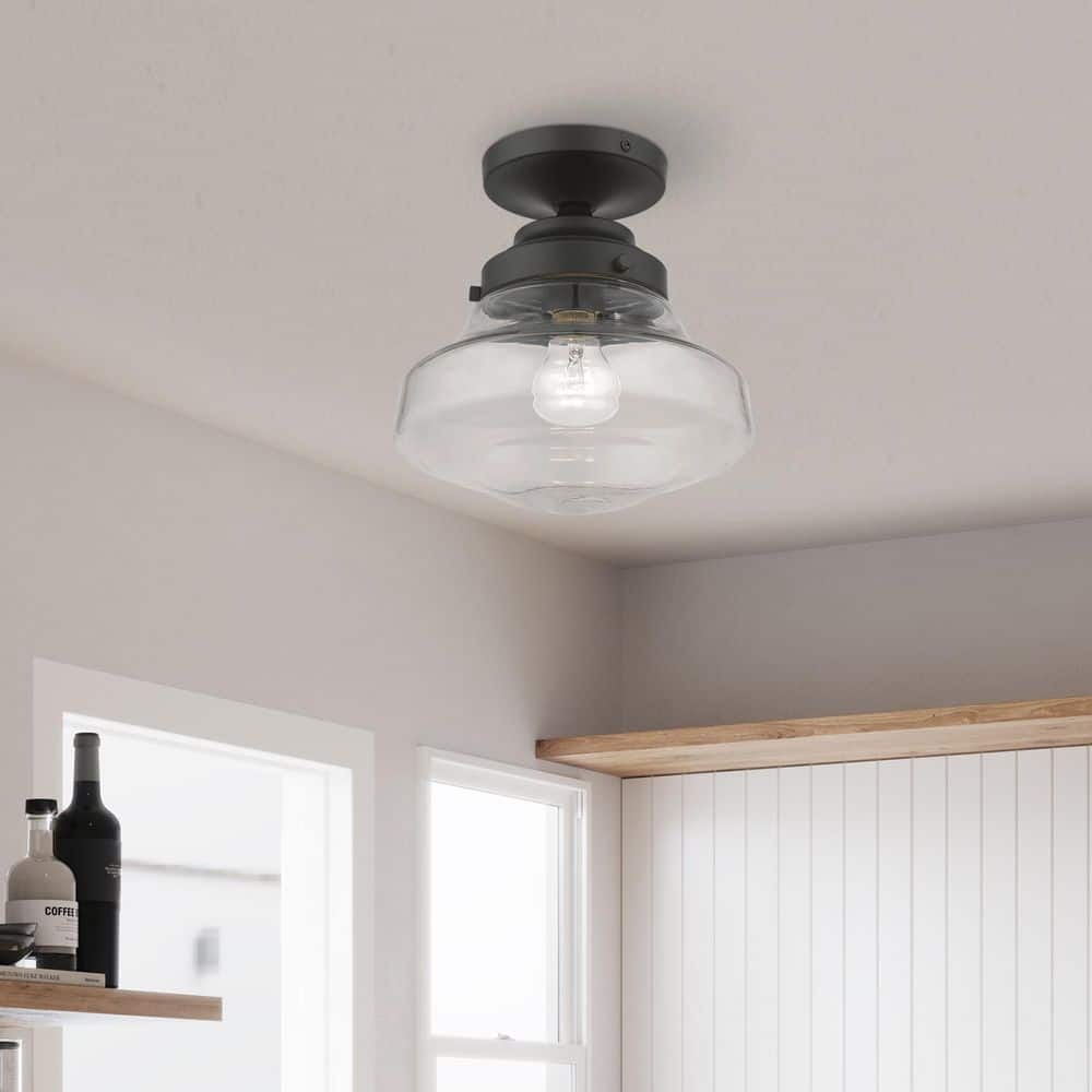 Avondale Black and Clear Glass Nautical Semi-Flush Mount Light