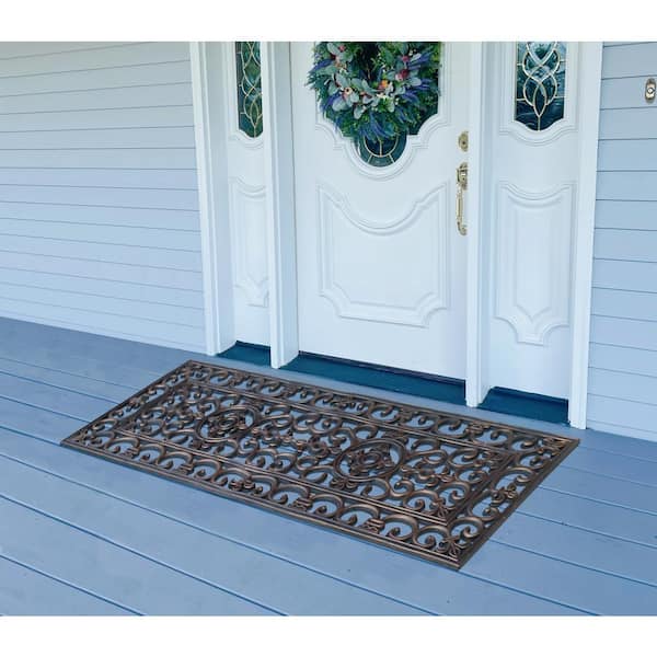 A1HC First Impression Paisley Copper 18 in. x 48 in. Rubber Double Border Non-Slip Outdoor Door Mat