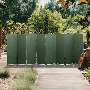 4 ft. Short Woven Fiber Outdoor All Weather Folding Screen - 8 Panel - Green