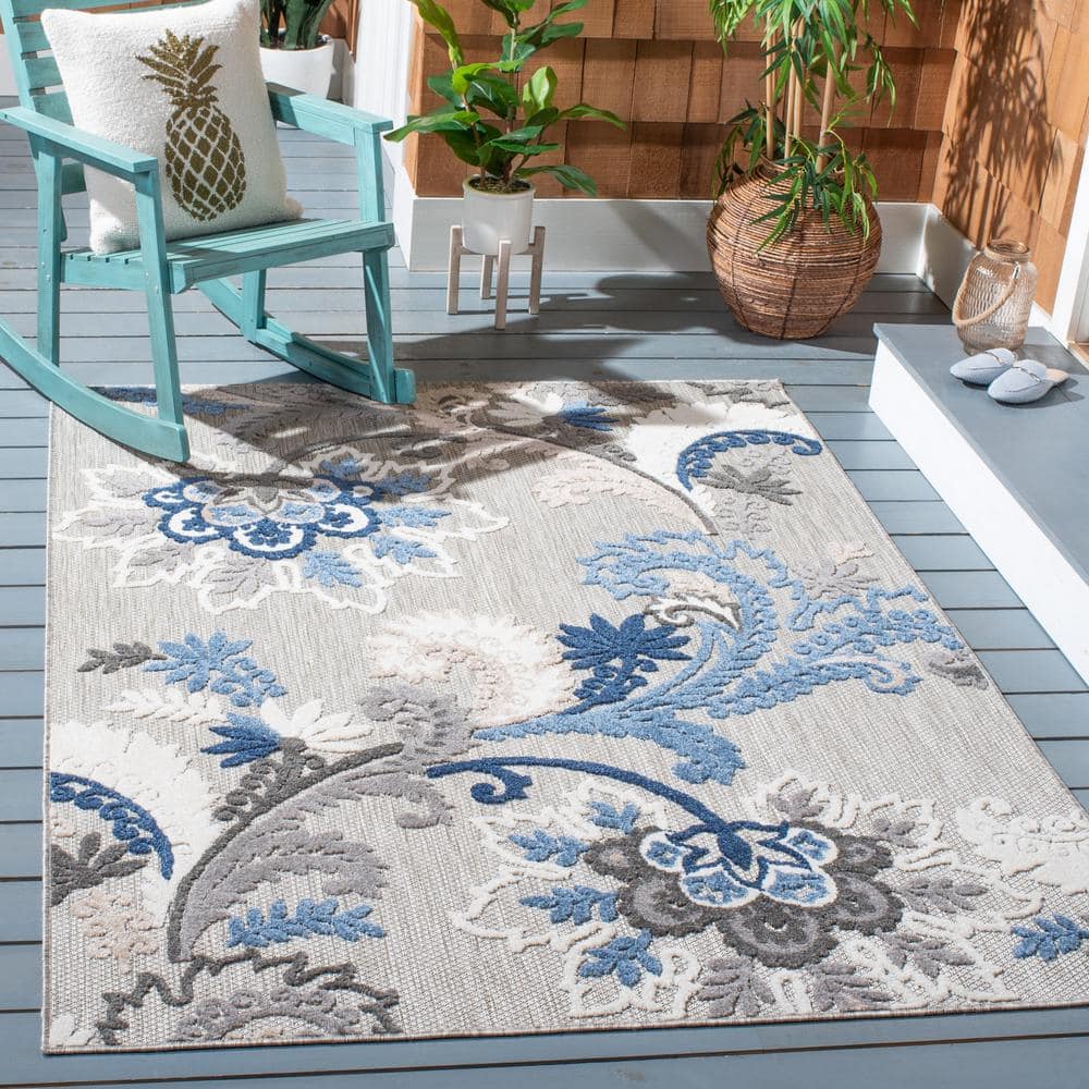 Elegant Gray Floral 9' x 12' Synthetic Easy-Care Area Rug