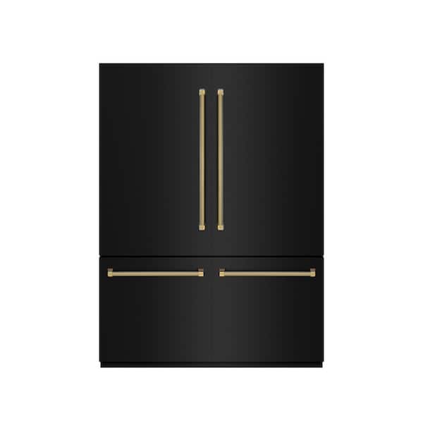 Autograph 60 in. Black Steel Built-In Bottom Freezer 32.2 cu ft Refrigerator with Gray Interior and Gold Helix Handles