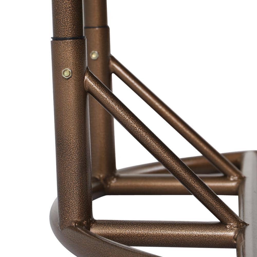 Close-up of the metal frame structure of the chair.