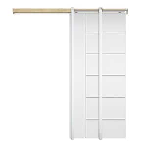 30 in. x 80 in. White Painted Composite MDF Paneled Interior Sliding Door with Pocket Door Frame and Hardware Kit