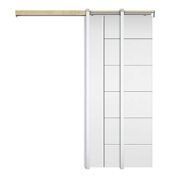 CALHOME 30 in. x 80 in. White Primed Composite MDF Paneled Interior Sliding Door with Pocket Door Frame and Hardware Kit