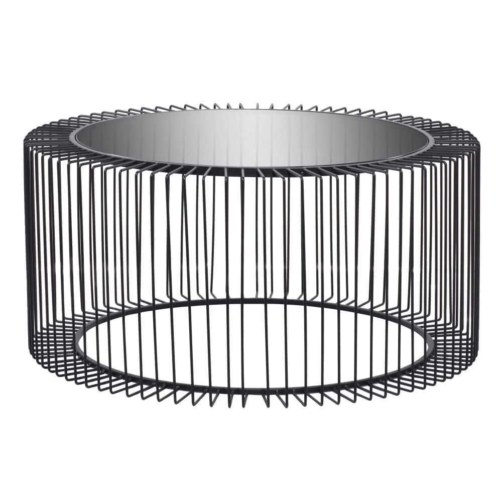 Modern Black Open Wire Frame 32" Round Glass Coffee Table