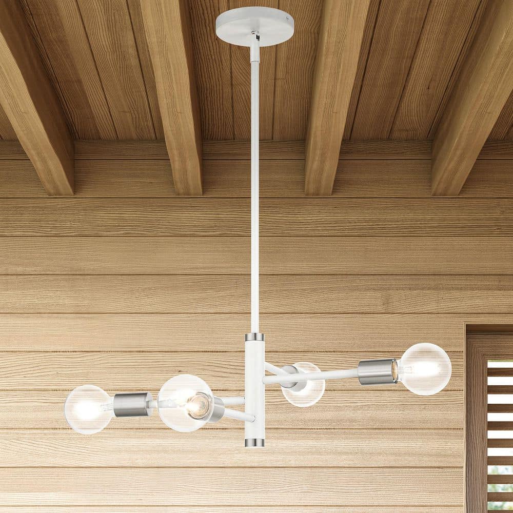 White Mini 4-Light Chandelier with Nickel Accents