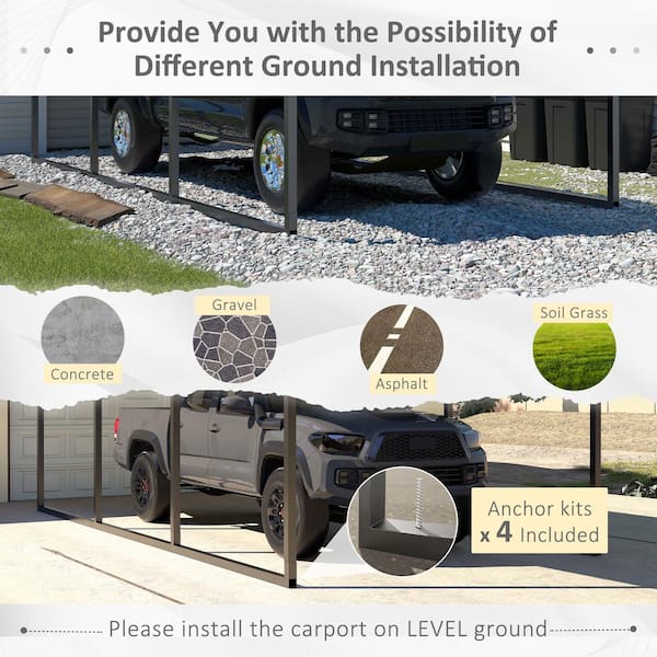 10 ft. W x 15 ft. D Metal Carport Steel Car Canopy and Shelter, Gray