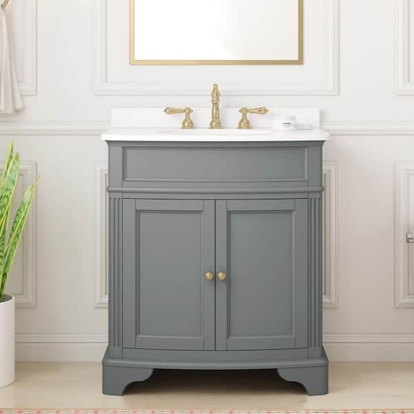 Home Decorators Collection Terryn 31 in. Single Sink Dusk Green Bath Vanity with Engineered White Marble Top (Assembled)