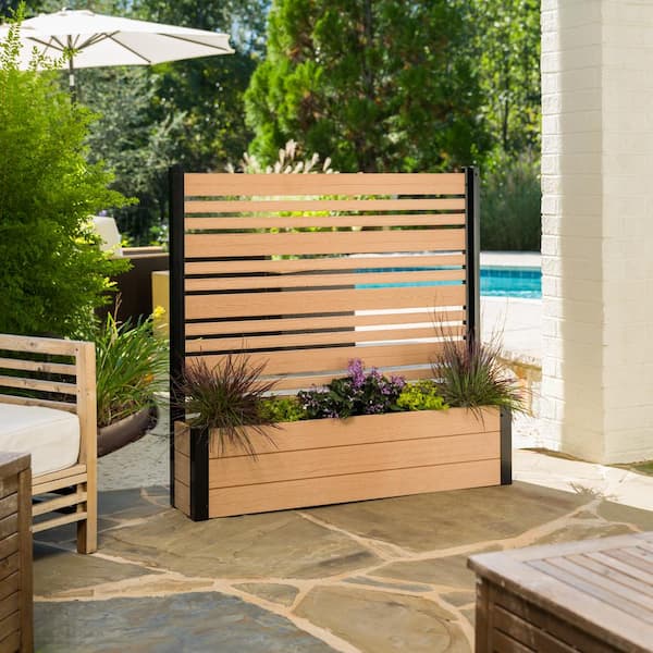 Enclo Privacy Screens Florence 3.7 ft. x 3.8 ft. x 1 ft. Cedar Freestanding WoodTek Vinyl Privacy Screen and Planter Box Kit