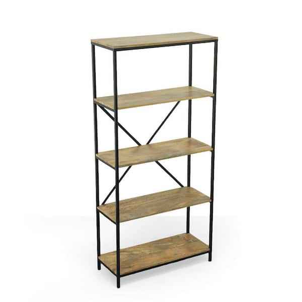 Carolina Cottage 72 in. Natural/Black Metal 5-shelf Etagere Bookcase with Open Back