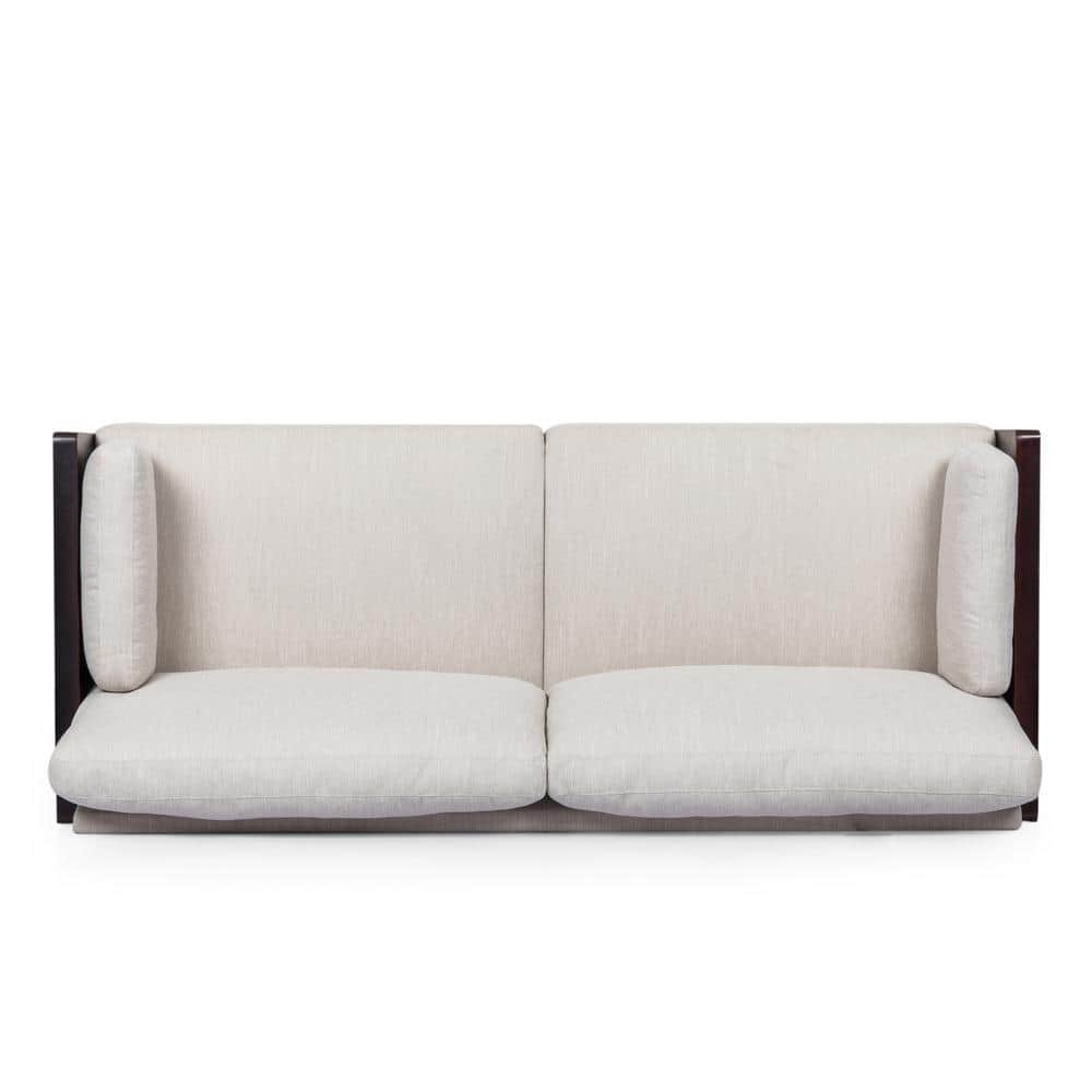 Beige Polyester & Dark Walnut 3-Seater Lawson Sofa