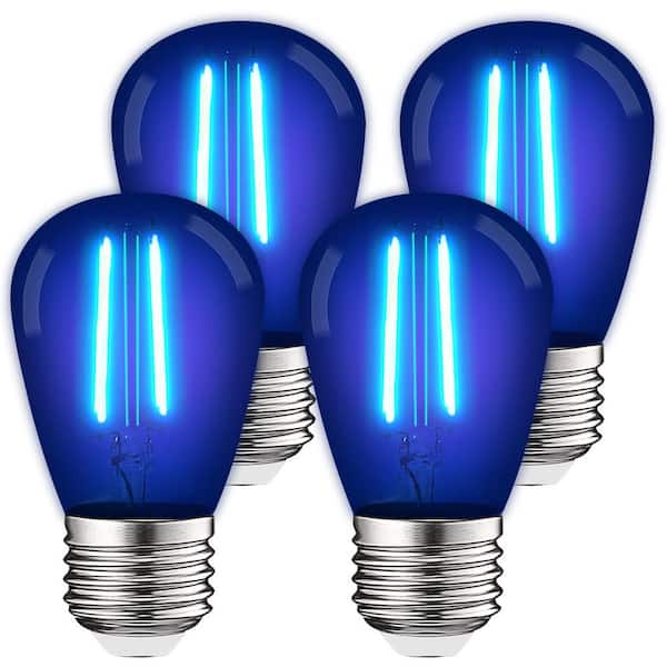 LUXRITE 11-Watt Equivalent S14 Edison LED Blue Light Bulb, 0.5-Watt, Outdoor String Light Bulb, UL, E26 Base, Wet Rated (4-Pack)