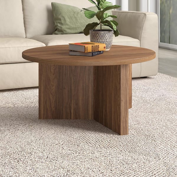 Meyer&Cross Anders 32 in. Satin Walnut Round MDF Top Coffee Table