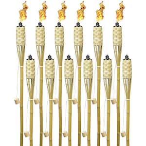 Bamboo Torches Includes Metal Oil Canisters with Covers to Extinguish Flame Extra Long 60 Inches (12 Pack)