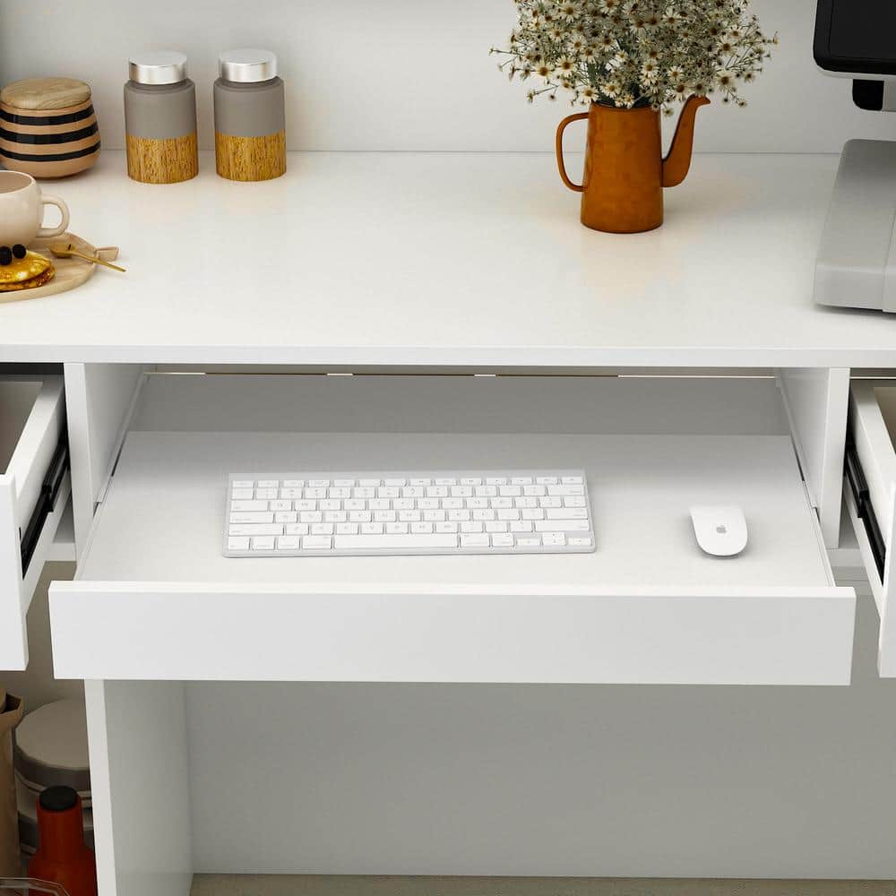 47.2" W : White Finish 2-Drawer Wooden Commercial Writing Desk with Keyboard Tray and Eco-Friendly Paint Finish - Thumbnail 5
