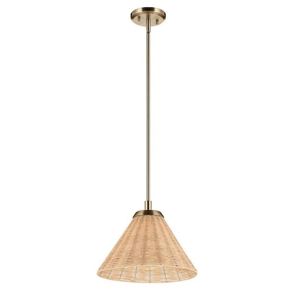 Bekah 14.25 in. 1-Light Champagne Bronze Boho Kitchen Convertible Chandelier Pendant with Opal Glass