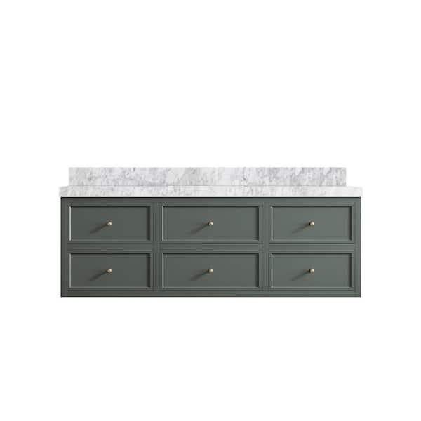 Roswell 60 in. W x 22 in. D x 36 in. H Single Sink Bath Vanity in Pewter Green with 2 in. Carrara Marble Top