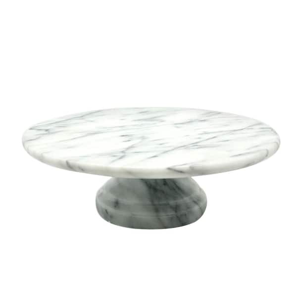 Creative Home 10 in. x 10 in. x 3.125 in. Cake Plate on Pedestal in White Marble